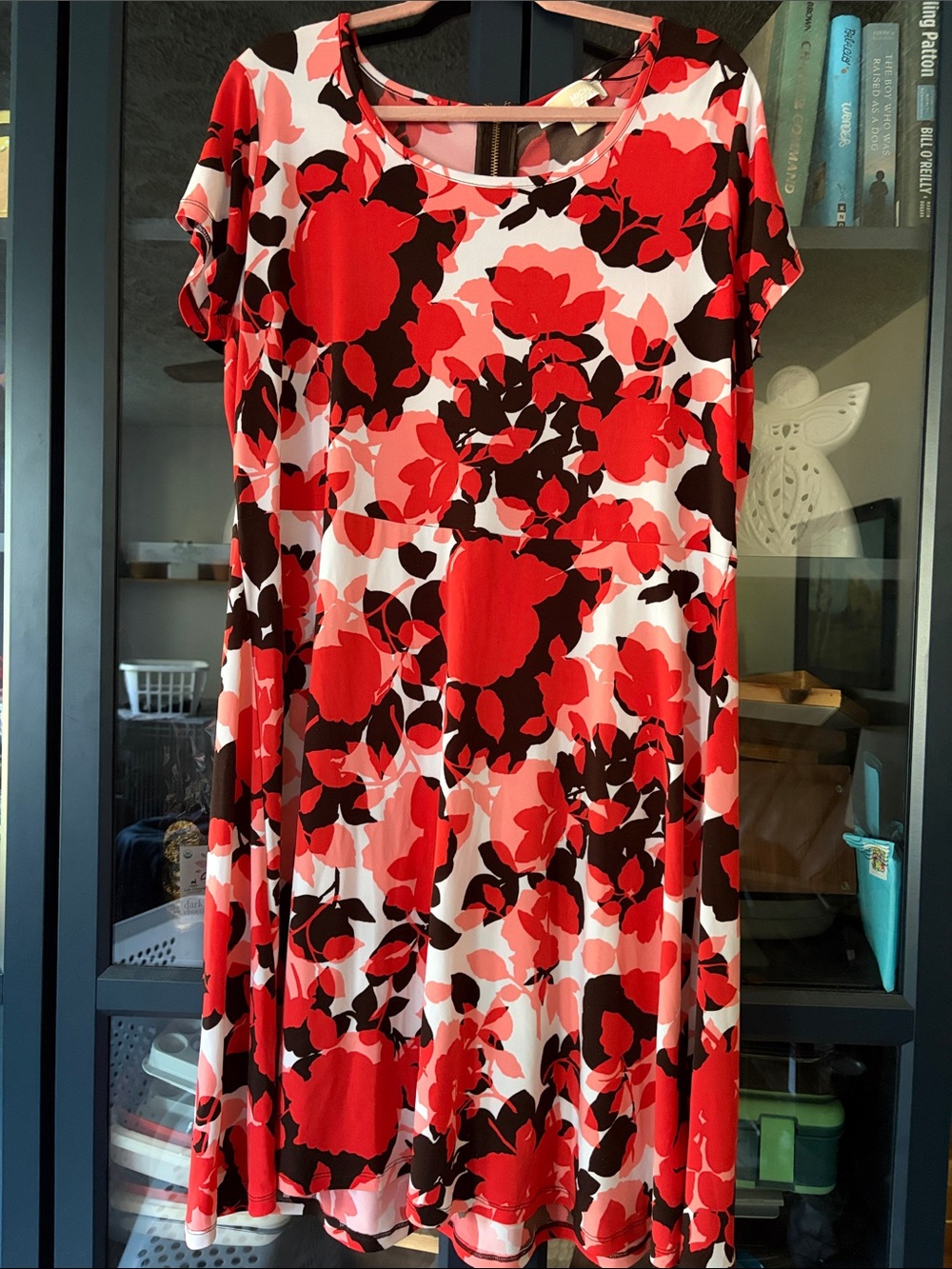 Michael Kors Red Black and White Floral A-Line Dress